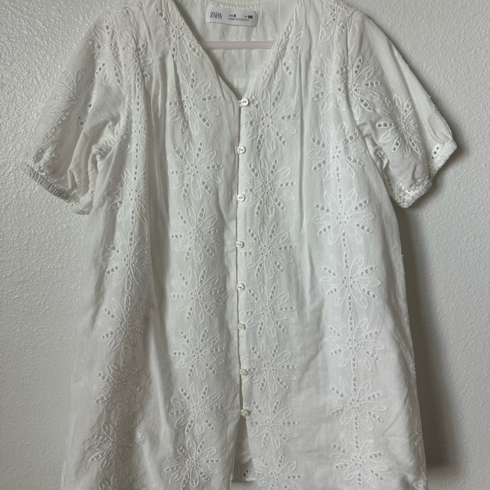 Zara white Floral Embroidered dress